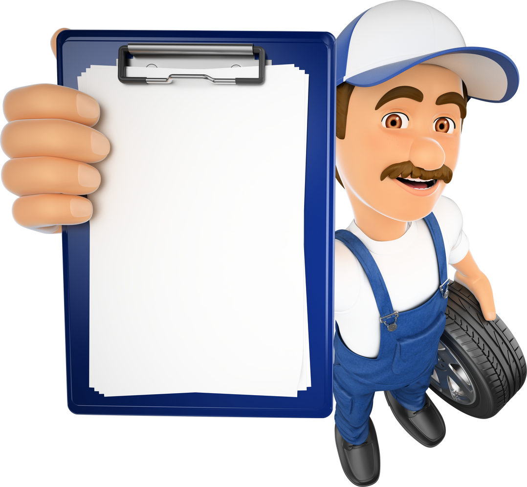 3D Mechanic with a Blank Clipboard