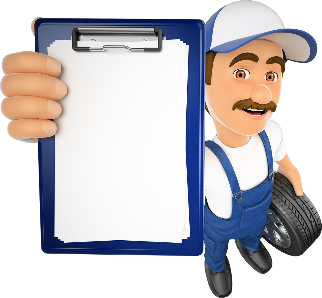 3D Mechanic with a Blank Clipboard